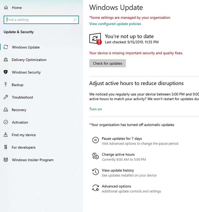 In the Settings window, select "Windows Update & Security" from the options.