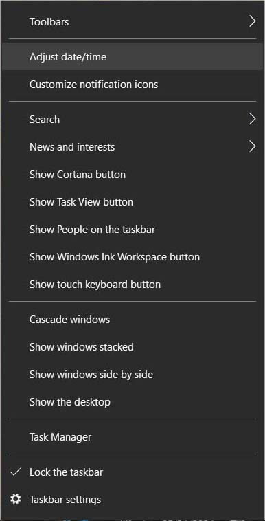 Click on “Adjust date-time”