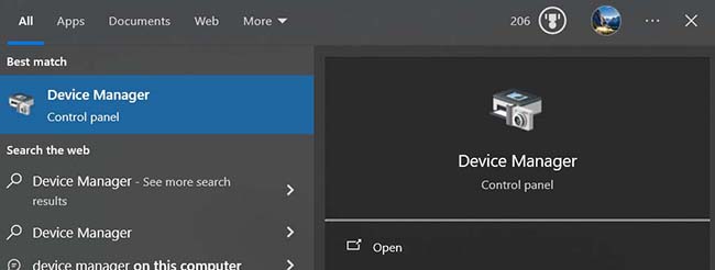 Hit the Windows key and type in “Device Manager