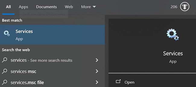 Open the start menu, and type in “Services”. Open the app of the same name