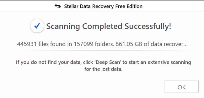 When the scan is complete, you will get a notification, as shown under