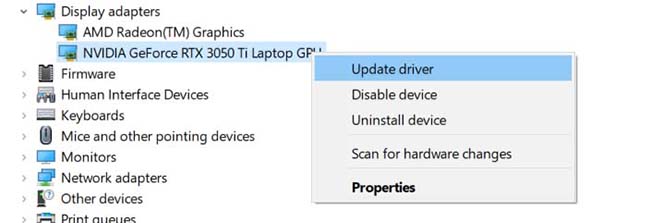 right click any item in the list, and select “update driver