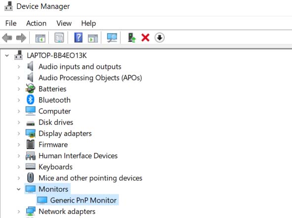 scroll down and look for “Monitors” in the Device Manager