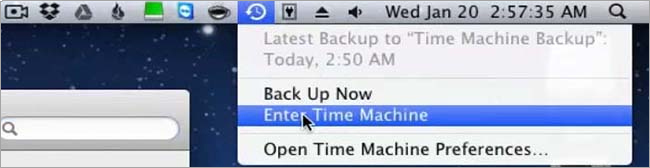 Click the Time Machine icon in the menu bar and click on Enter Time Machine