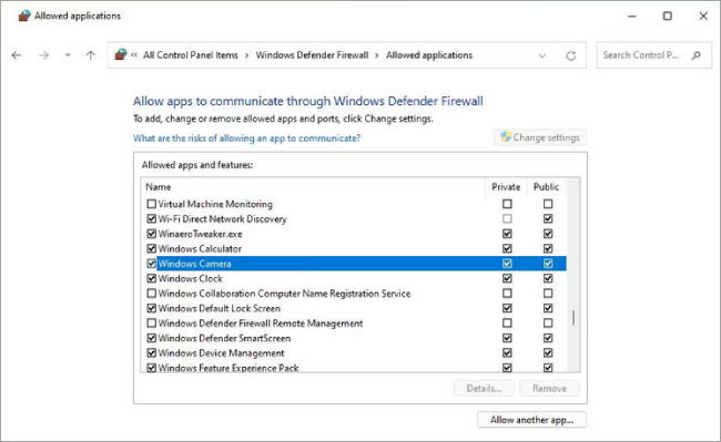 Scroll down to find the Camera Settings UI Host or Windows Camera