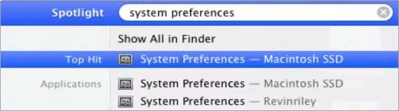 Search for System Preferences in spotlight search
