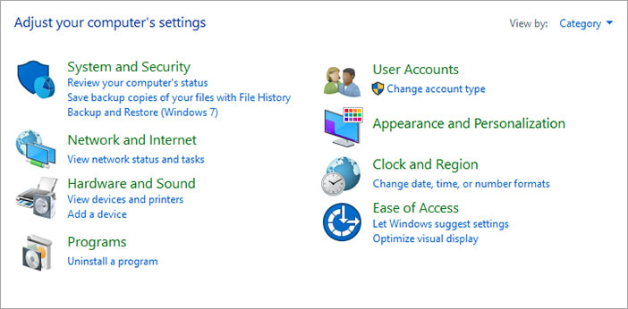 Press Enter to open the Control Panel window