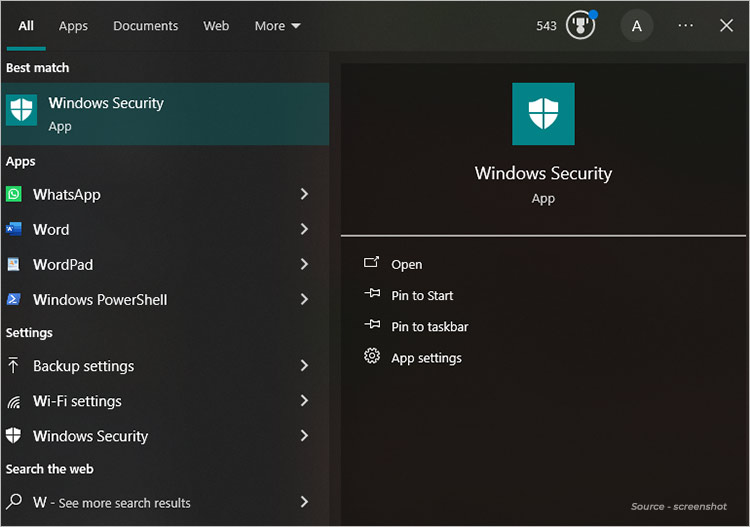 type Windows Security