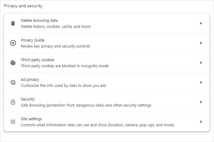 Delete browsing data
