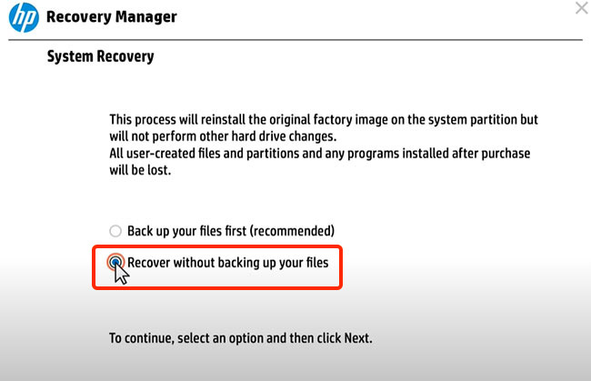 Recover without backing up your files