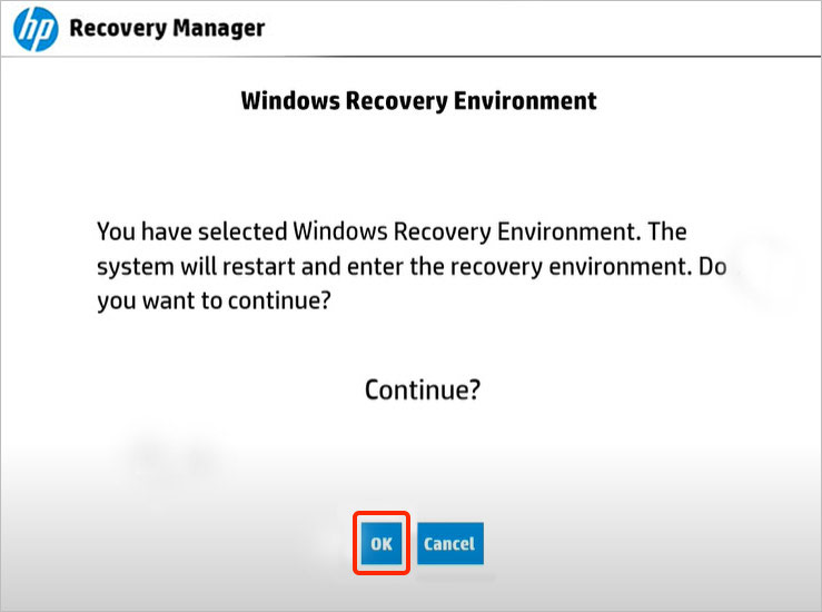 Select Windows Recovery Environment