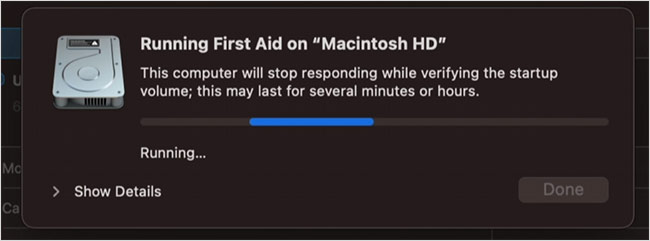 First Aid will now check your disk for errors