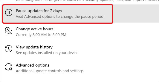 Pause updates for 7 days