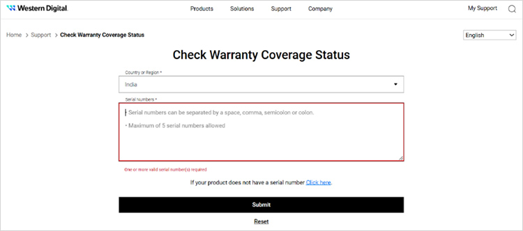 WD Product Warranty-Status Page