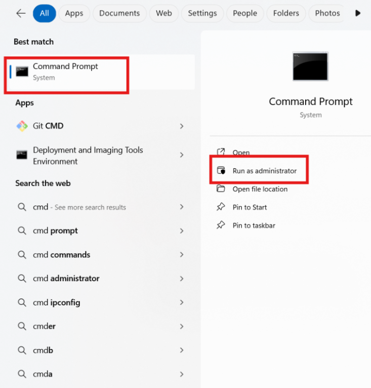 Command prompt System Settings