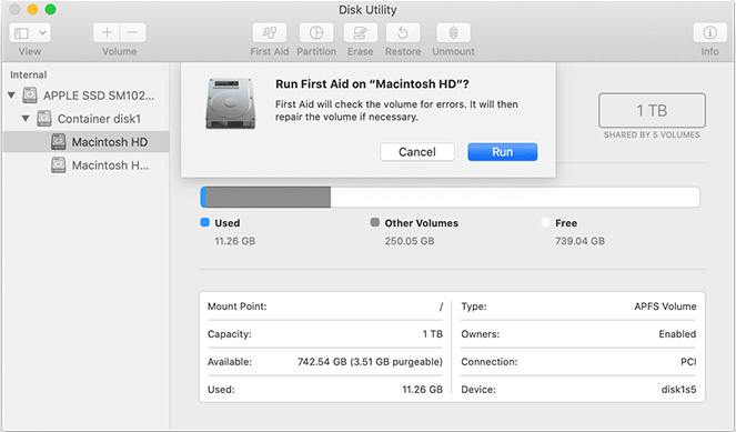 Run Disk Utility > First Aid-Stellar Data Recovery