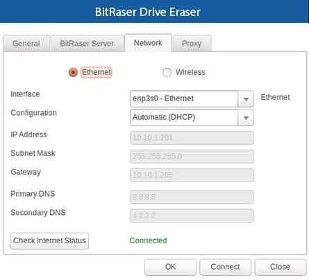 BitRaser Network Connection Setting