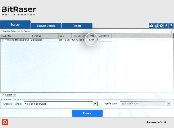 BitRaser Drive Eraser Main Screen