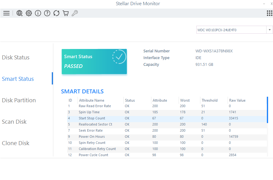 Smart status of disk