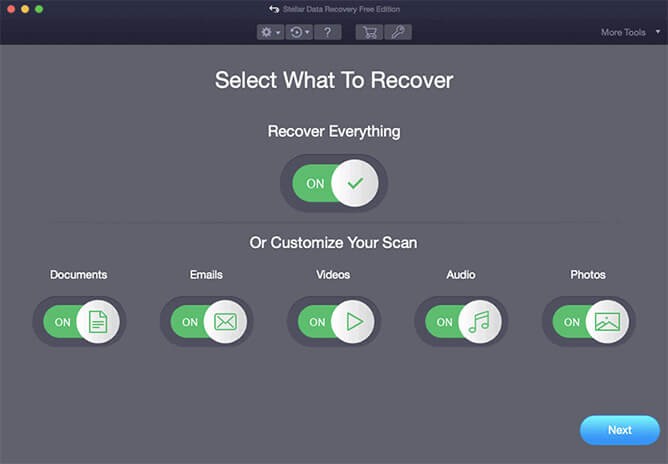Launch Stellar Data Recovery for Mac and select the file types you want to recover.