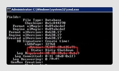 DATABASE IS IN DIRTY SHUTDOWN STATE