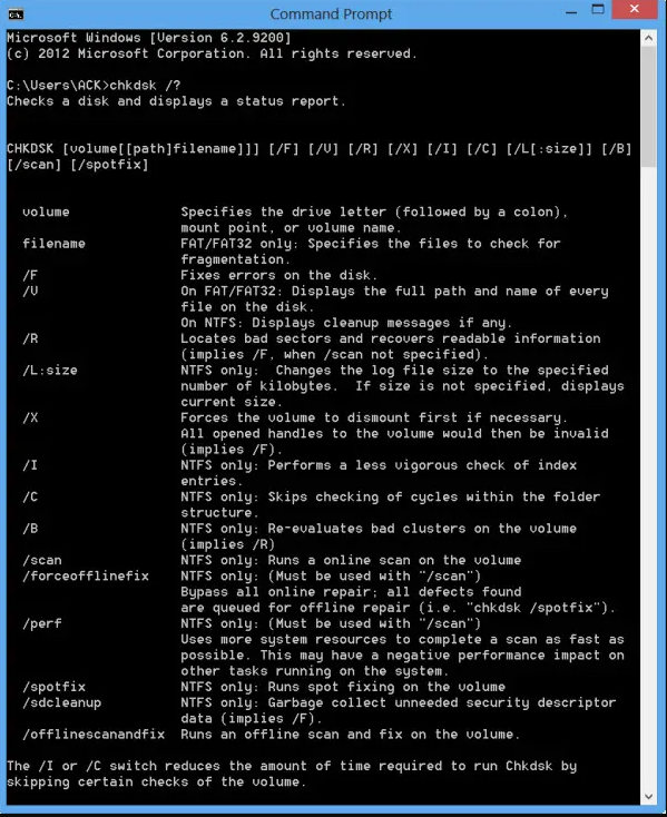 CHKDSK in command prompt