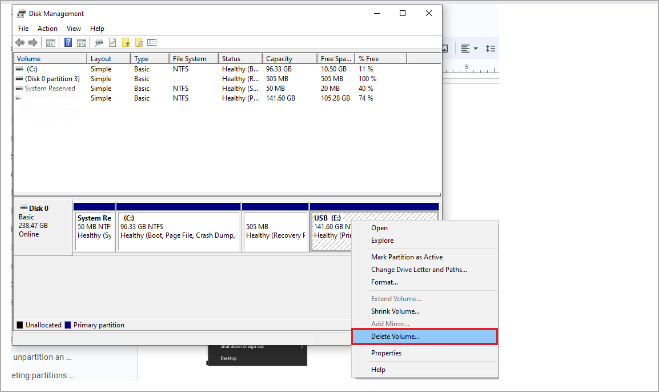 Right-click on each partition on the SD card and choose "Delete Volume" for each partition.